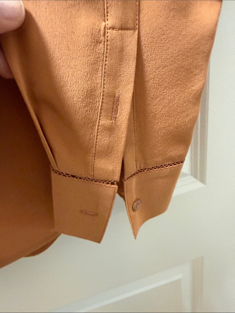 Vince Long-Sleeve Henley Silk Blouse in Amber Brown - Picture 4 of 6